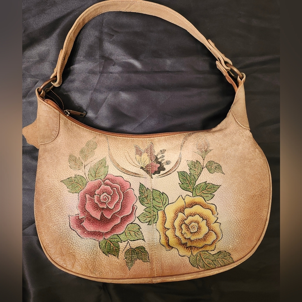 Leather Hand-Painted Floral Shoulder Bag